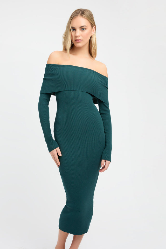 product Lola Fold-Down Midi Dress Kookai Bodycon Midi Fitted Straight deep green womens-dresses 