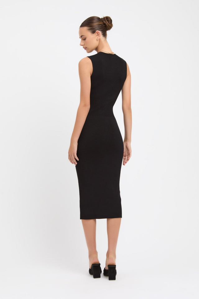 product Snowden Rib Corset Dress Kookai Bodycon Midi Fitted Roundneck black womens-dresses 