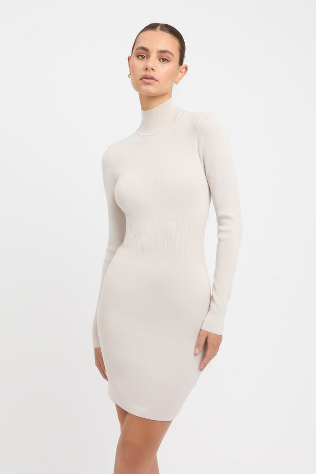 product Snowden Rib Corset Mini Dress Kookai Bodycon Mini Fitted Highneck white womens-dresses 