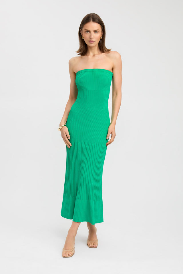 side Serah Strapless Dress Kookai Straight Maxi Fitted Straight green womens-dresses 