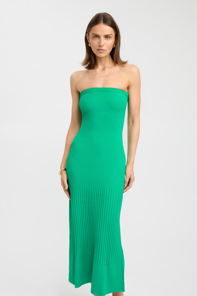 front Serah Strapless Dress Kookai Straight Maxi Fitted Straight green womens-dresses 