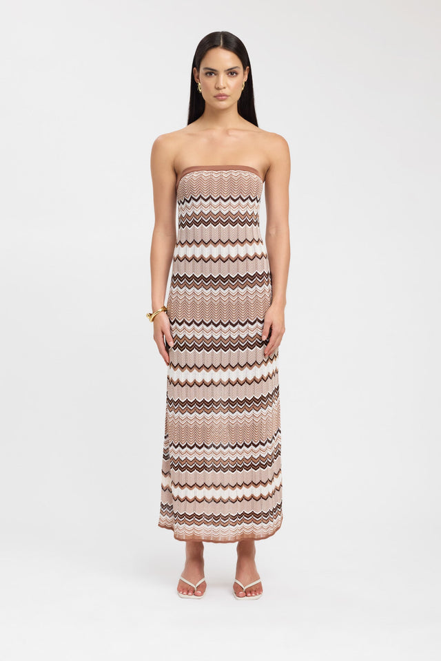 front Eadie Maxi Dress Kookai Straight Maxi Fitted Straight brown womens-dresses 