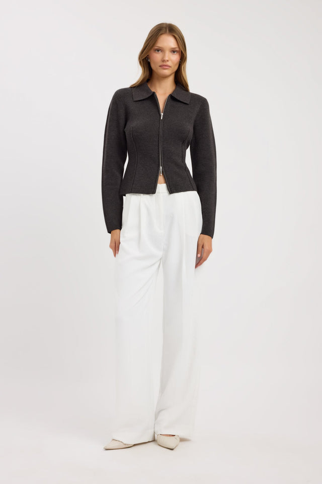 side Ziggy Zip Knit Cardigan Kookai Fitted Highneck Long sleeve Womens-Blouse 