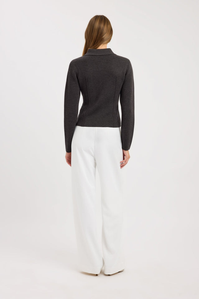 back Ziggy Zip Knit Cardigan Kookai Fitted Highneck Long sleeve Womens-Blouse 