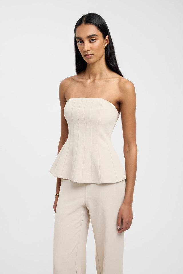 front Oyster Strapless Seam Top Kookai Fitted Straight Sleeveless Womens-Blouse 