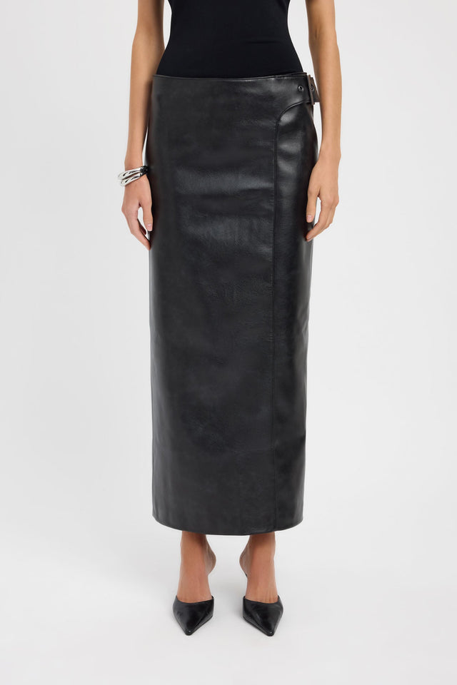 Displayed is the Heavy Phoenix Belted Maxi Skirt in womens-skirts with straight hem in black front