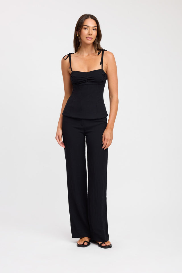 side Hayman Tie Strap Top Kookai Fitted Thin strap Sweetheart black womens-singlets 