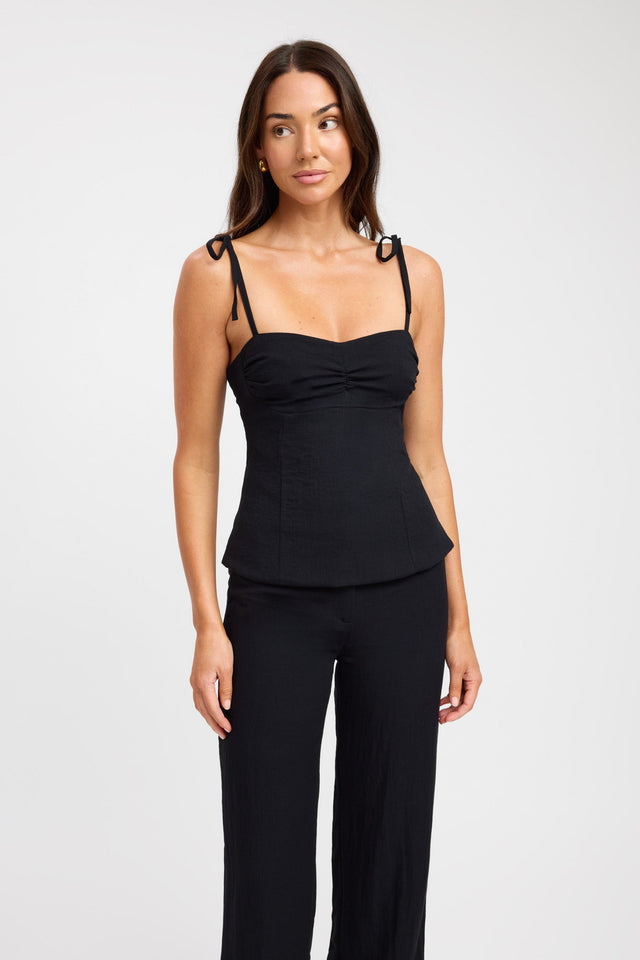 front Hayman Tie Strap Top Kookai Fitted Thin strap Sweetheart black womens-singlets 