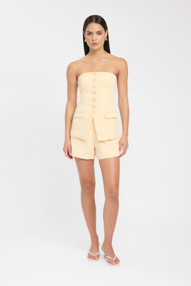 side Oyster Strapless Button Top Kookai Fitted Straight Sleeveless Womens-Blouse 