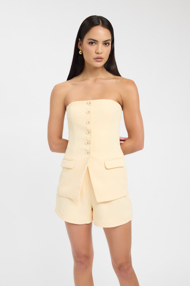 front Oyster Strapless Button Top Kookai Fitted Straight Sleeveless Womens-Blouse 