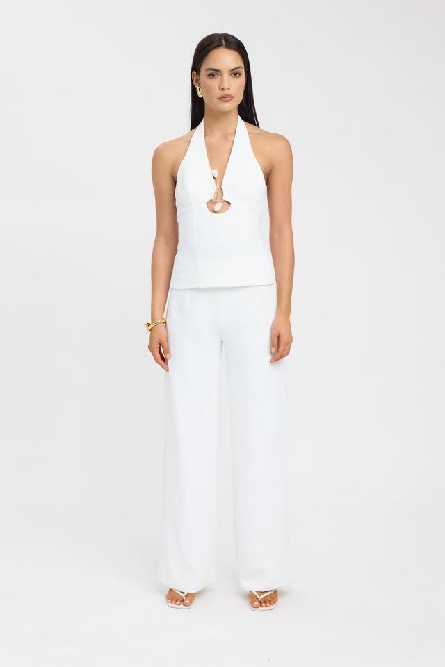 front Oyster Trim Halter Top Kookai Fitted Sleeveless Womens-Blouse 