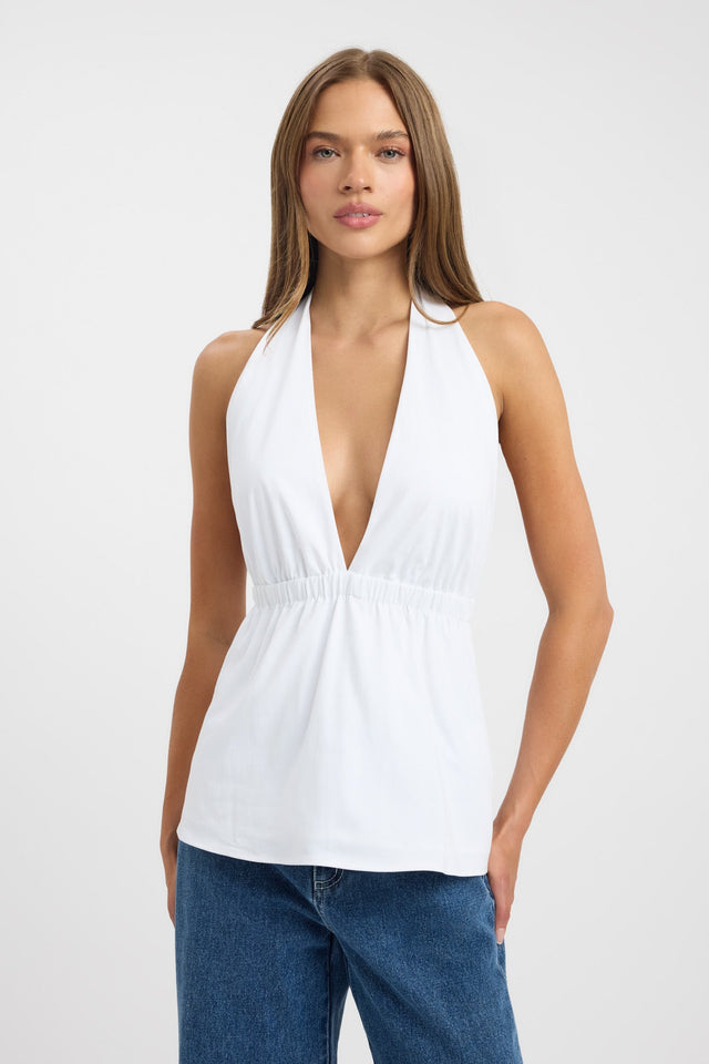 front Solana Plunge Top Kookai Fitted V-neck Sleeveless Womens-Blouse 