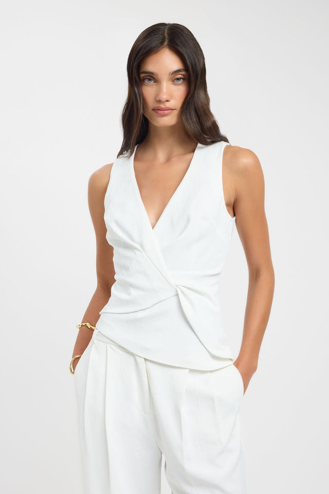 front Opal Wrap Front Top Kookai Fitted V-neck Sleeveless Womens-Blouse 