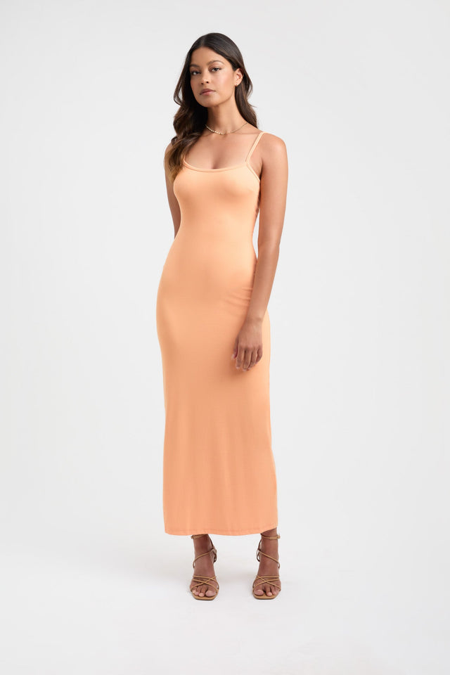 product Layla Long Dress Kookai Bodycon Maxi Fitted Scoopneck peach womens-dresses 