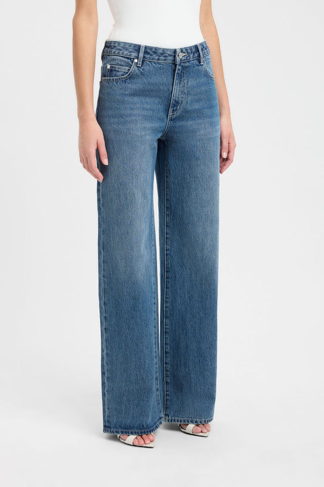 Crafted with the Mateo Wide Leg Jean in womens regular pants featuring high-rise and steel blue colour on-body