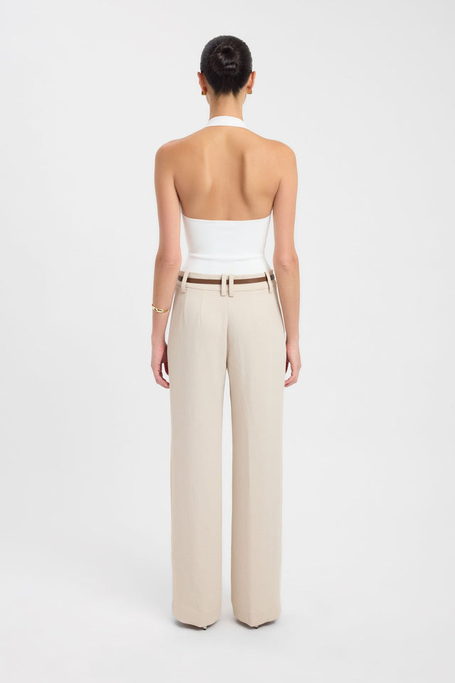 Designed with Oyster Belt Loop Pant womens regular pants wide-leg high-rise in beige back