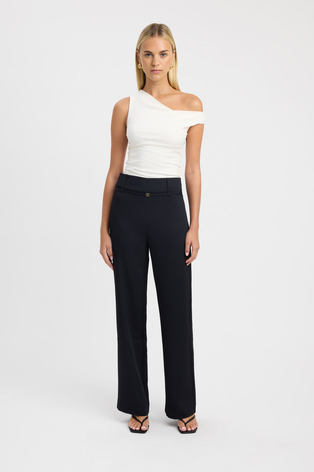 front Oyster Belt Pant Kookai Regular High-rise black womens-regular-pants 