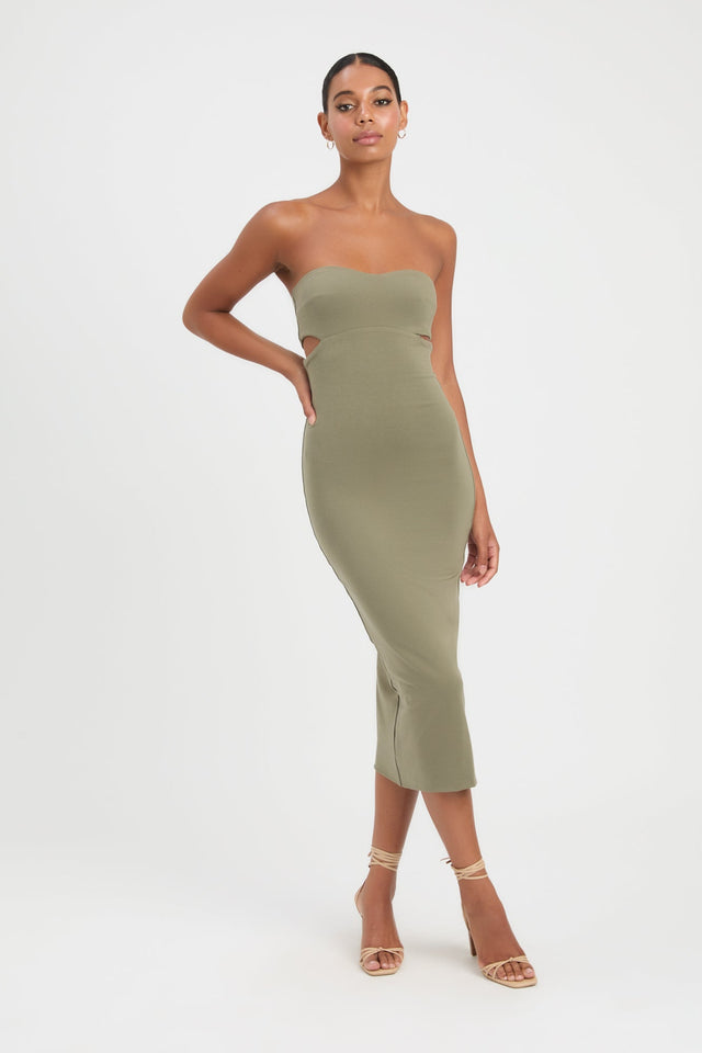 product Solange Midi Dress Kookai Bodycon Midi Fitted Sweetheart olive womens-dresses 