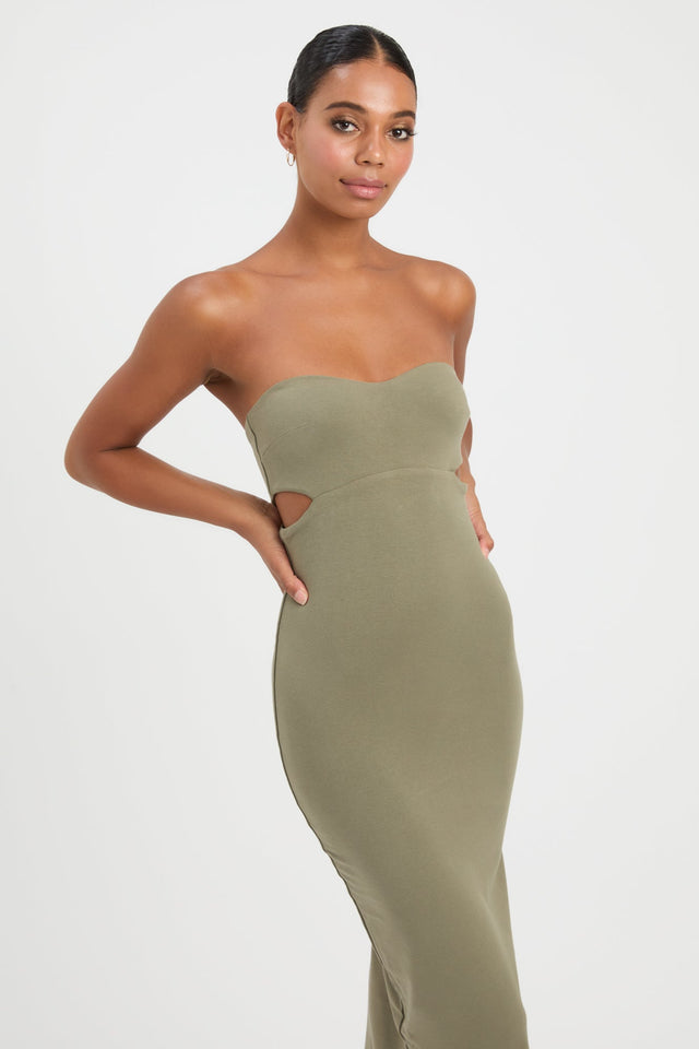 product Solange Midi Dress Kookai Bodycon Midi Fitted Sweetheart olive womens-dresses 