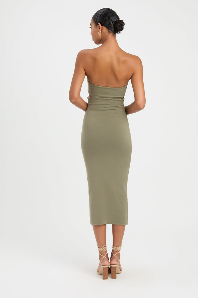 product Solange Midi Dress Kookai Bodycon Midi Fitted Sweetheart olive womens-dresses 