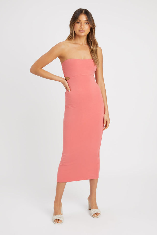product Solange Midi Dress Kookai Bodycon Midi Fitted Squareneck coral womens-dresses 