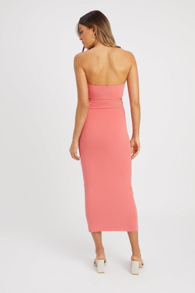 product Solange Midi Dress Kookai Bodycon Midi Fitted Squareneck coral womens-dresses 