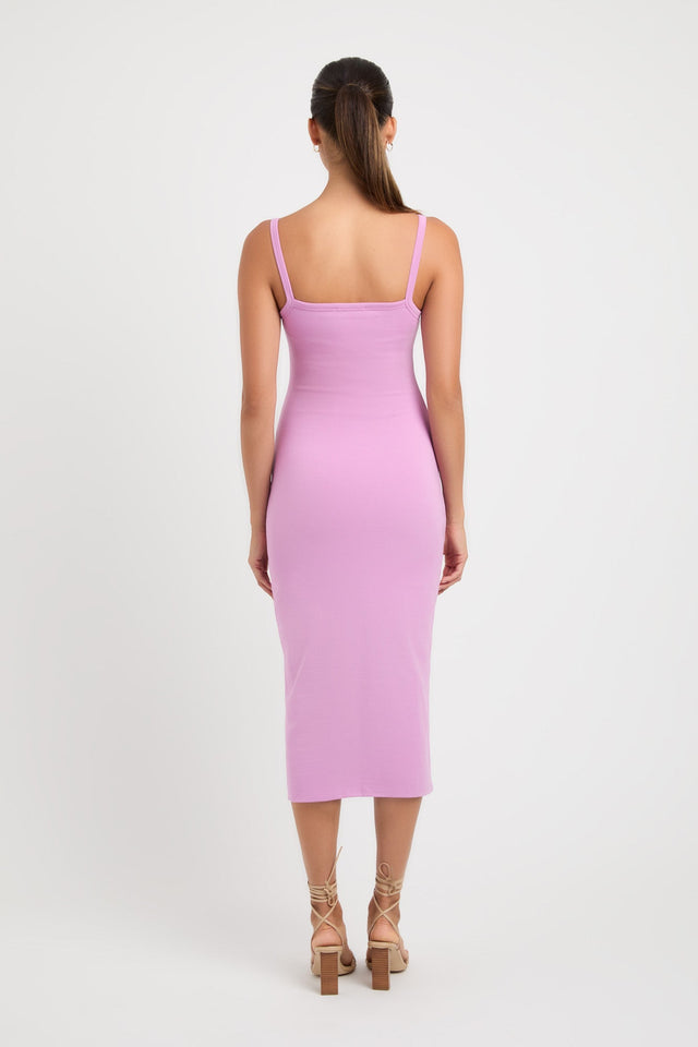 front Dottie Midi Dress Kookai Bodycon Midi Fitted Squareneck pink womens-dresses 