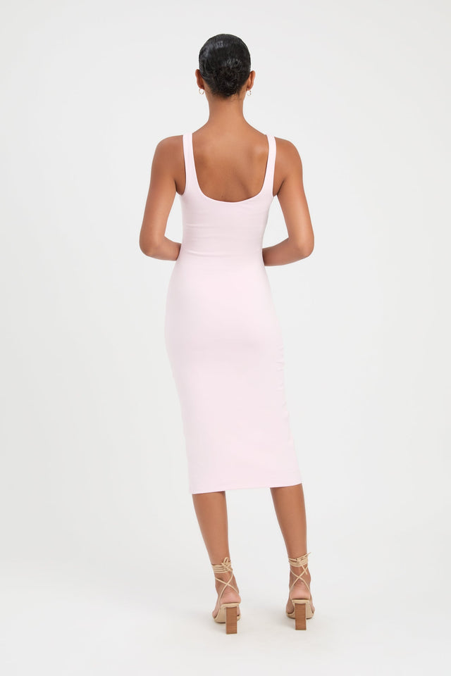front Larissa Midi Dress Kookai Bodycon Knee length Fitted Scoopneck light pink womens-dresses 