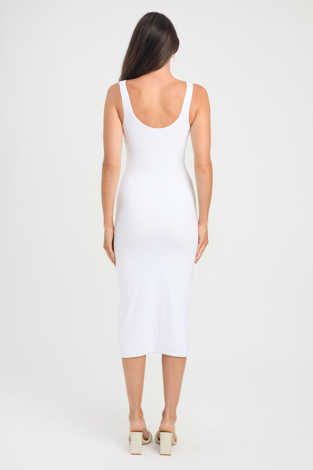front Larissa Midi Dress Kookai Straight Midi Fitted Scoopneck white womens-dresses 