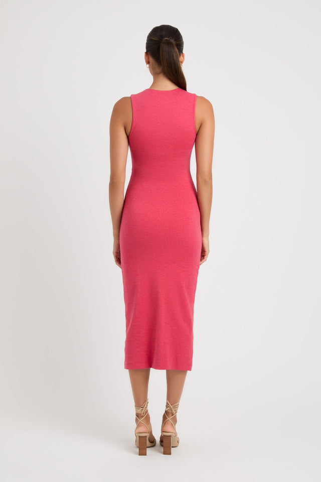 front Cruz Midi Dress Kookai Straight Midi Fitted Roundneck brown womens-dresses 