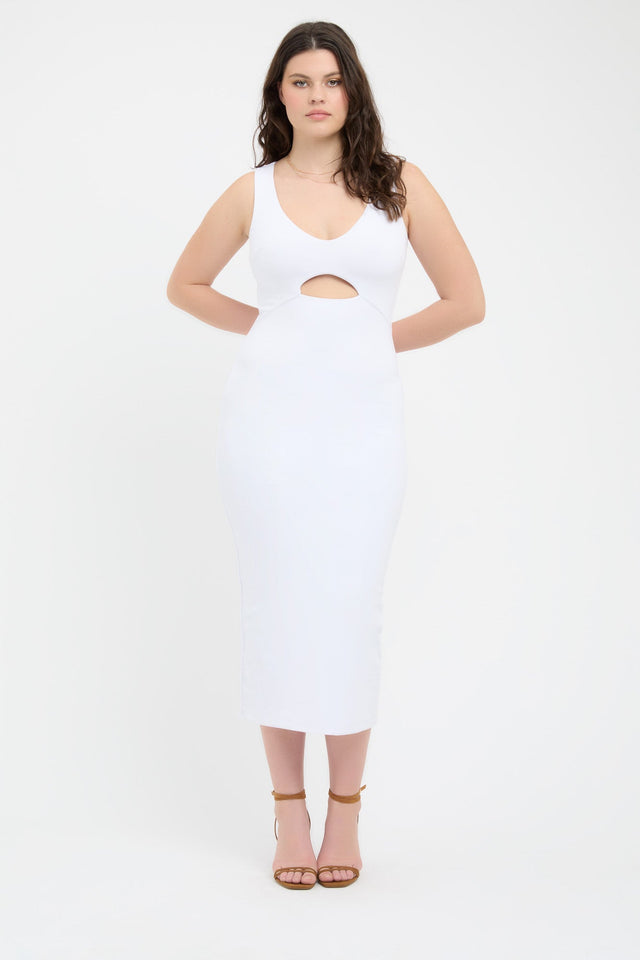 product Rachelle Midi Dress Kookai Straight Midi Fitted Plungeneck white womens-dresses 
