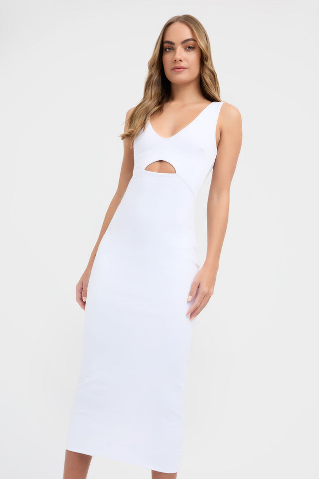 product Rachelle Midi Dress Kookai Straight Midi Fitted Plungeneck white womens-dresses 