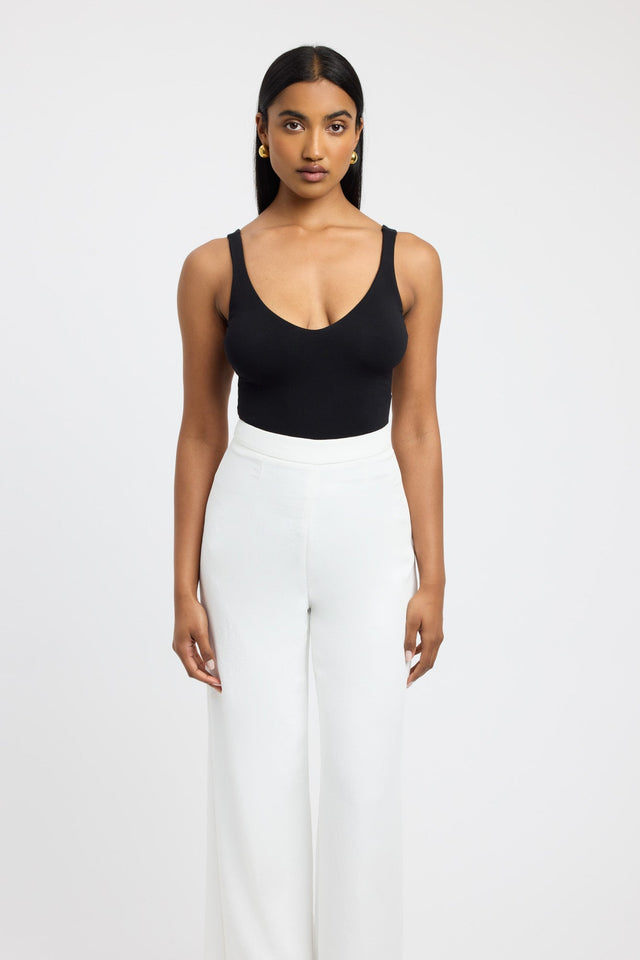 side Madeline Tank Kookai Fitted Thick strap Plunge black womens-singlets 