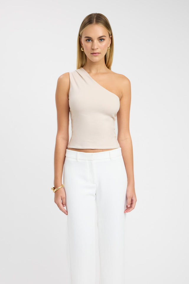 front Rowan One Shoulder Top Kookai Fitted Boatneck Long sleeve Womens-Blouse 