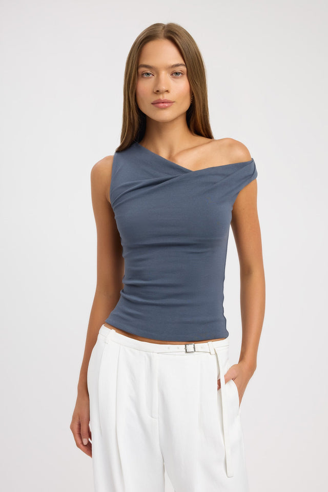 front Greta Top Kookai Fitted Asymmetry Sleeveless Womens-Blouse 