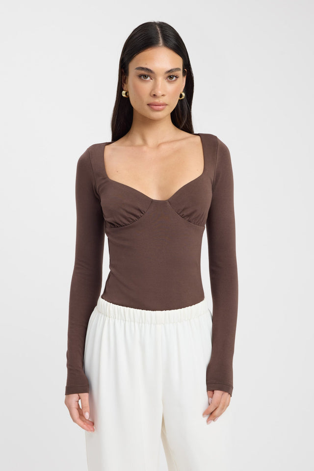 front Lainey Long Sleeve Top Kookai Fitted Sweetheart Long sleeve Womens-Blouse 