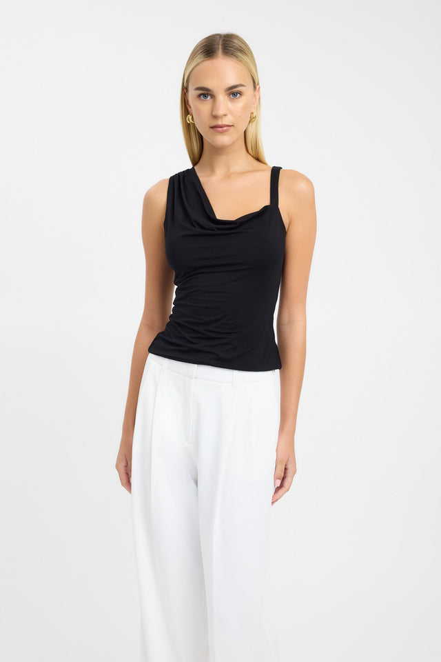 front Jessie Cowl Top Kookai Fitted Cowlneck Sleeveless Womens-Blouse 