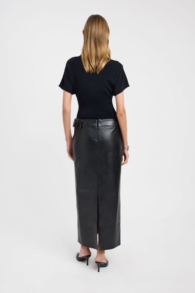 Pictured is the Heavy Phoenix Belted Maxi Skirt in womens-skirts with straight hem in black back
