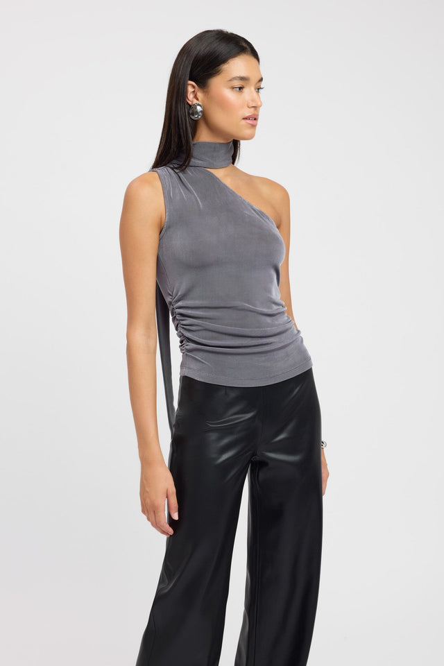 side Skye Scarf Top Kookai Fitted Asymmetry Sleeveless Womens-Blouse 
