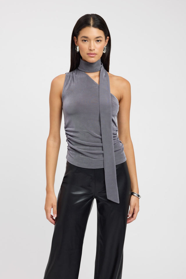 front Skye Scarf Top Kookai Fitted Asymmetry Sleeveless Womens-Blouse 