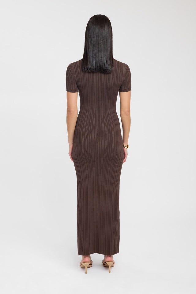 back Adriana Polo Dress Kookai Straight Maxi Fitted V-neck brown womens-dresses 