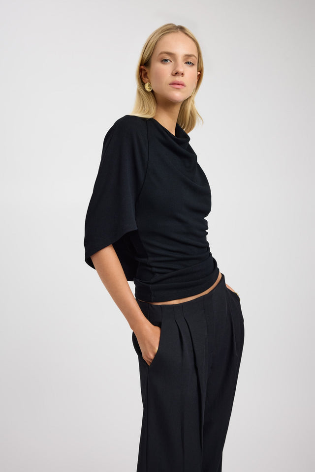 side Izia Cowl Top Kookai Fitted Highneck Sleeveless Womens-Blouse 