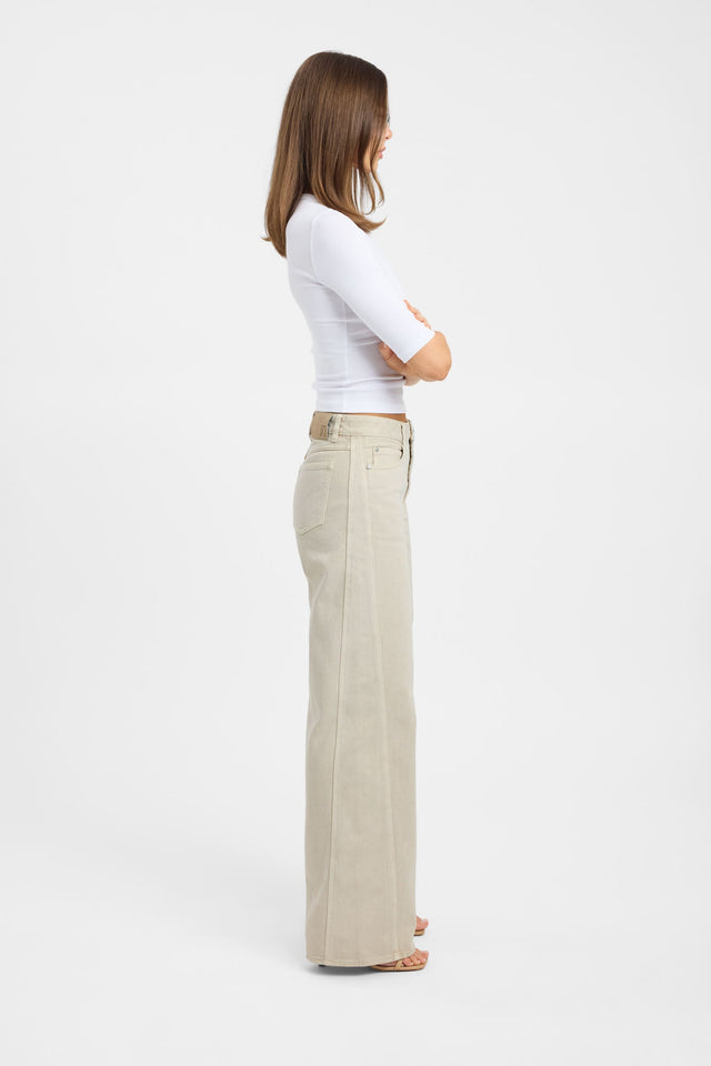 Explore the Saxon Seam Jean womens-regular-pants in wide-leg high-rise beige side