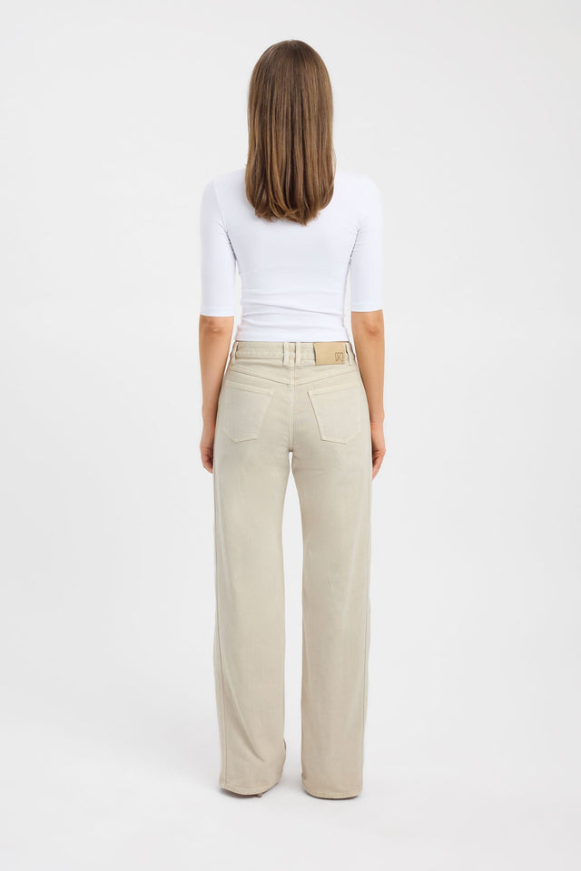 Discover the Saxon Seam Jean womens-regular-pants in wide-leg high-rise beige back