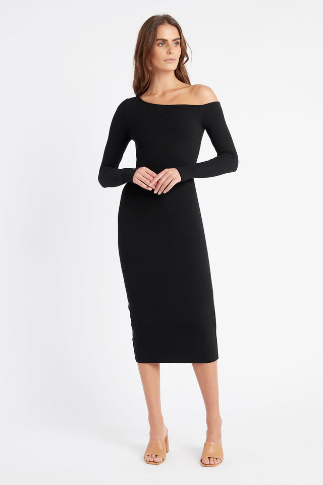 product Kara One Shoulder Midi Dress Kookai Bodycon Midi Fitted Asymmetry black womens-dresses 