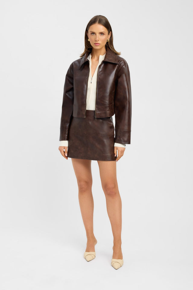 side Phoenix Distressed Jacket Kookai Long sleeve Biker cropped black womens-coats-and-jackets 