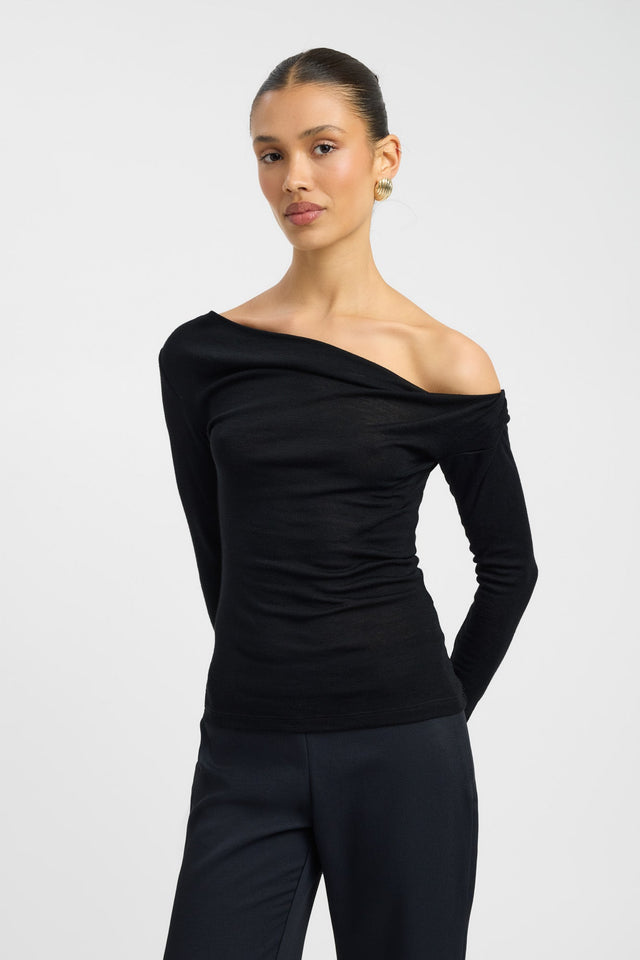 front Whistler Wool Top Kookai Fitted Asymmetry Long sleeve Womens-Blouse 
