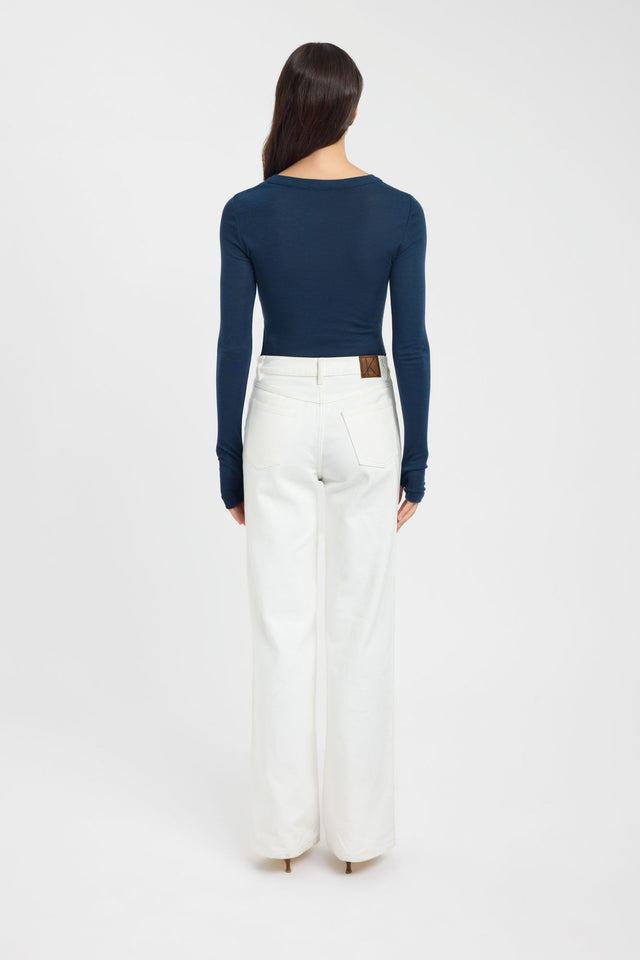 back Silas Wool Top Kookai Fitted Scoopneck Long sleeve Womens-Blouse 