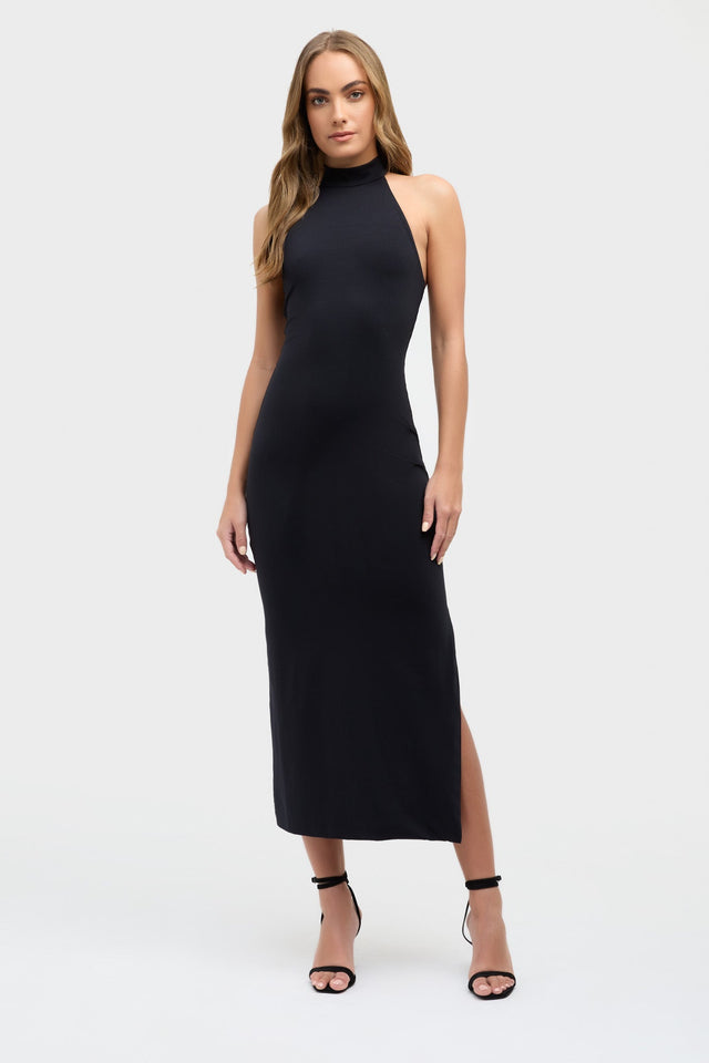 product Archer Midi Dress Kookai Straight Midi Fitted Highneck black womens-dresses 