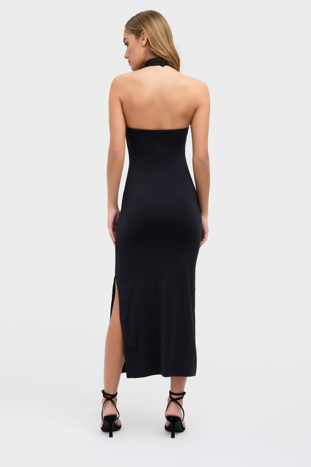 front Archer Midi Dress Kookai Straight Midi Fitted Highneck black womens-dresses 